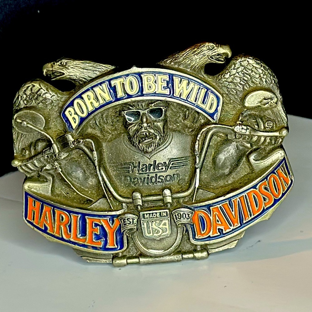 Harley Davidson 1992 Vintage belt buckle H415 Made In Baron, USA Born To Be Wild